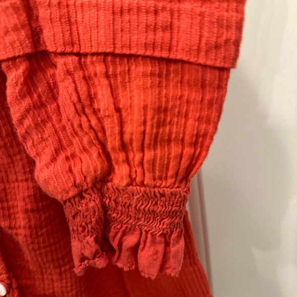 Faherty Willa Red Button Down Organic Cotton Ruffle Trim Blouse Size XS - Picture 5 of 7